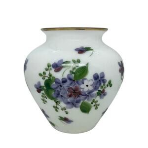 Vintage Consolidated Phoenix Glass Handpainted Regent Violets Art Glass Vase